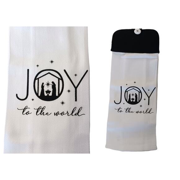 JOY Kitchen Towel Kitchen Linens Home Decor Gifts Handmade Christmas Black White - Picture 1 of 5